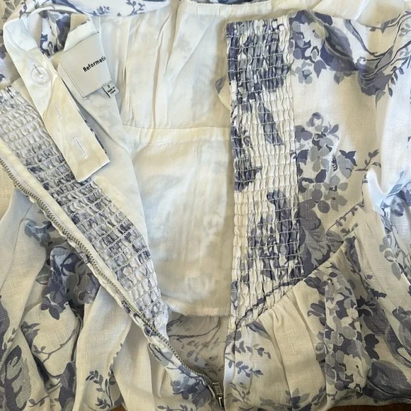 NWT Reformation Balia Midi Linen Dress in Lupine  Blue White Floral | size 2 - Picture 12 of 13